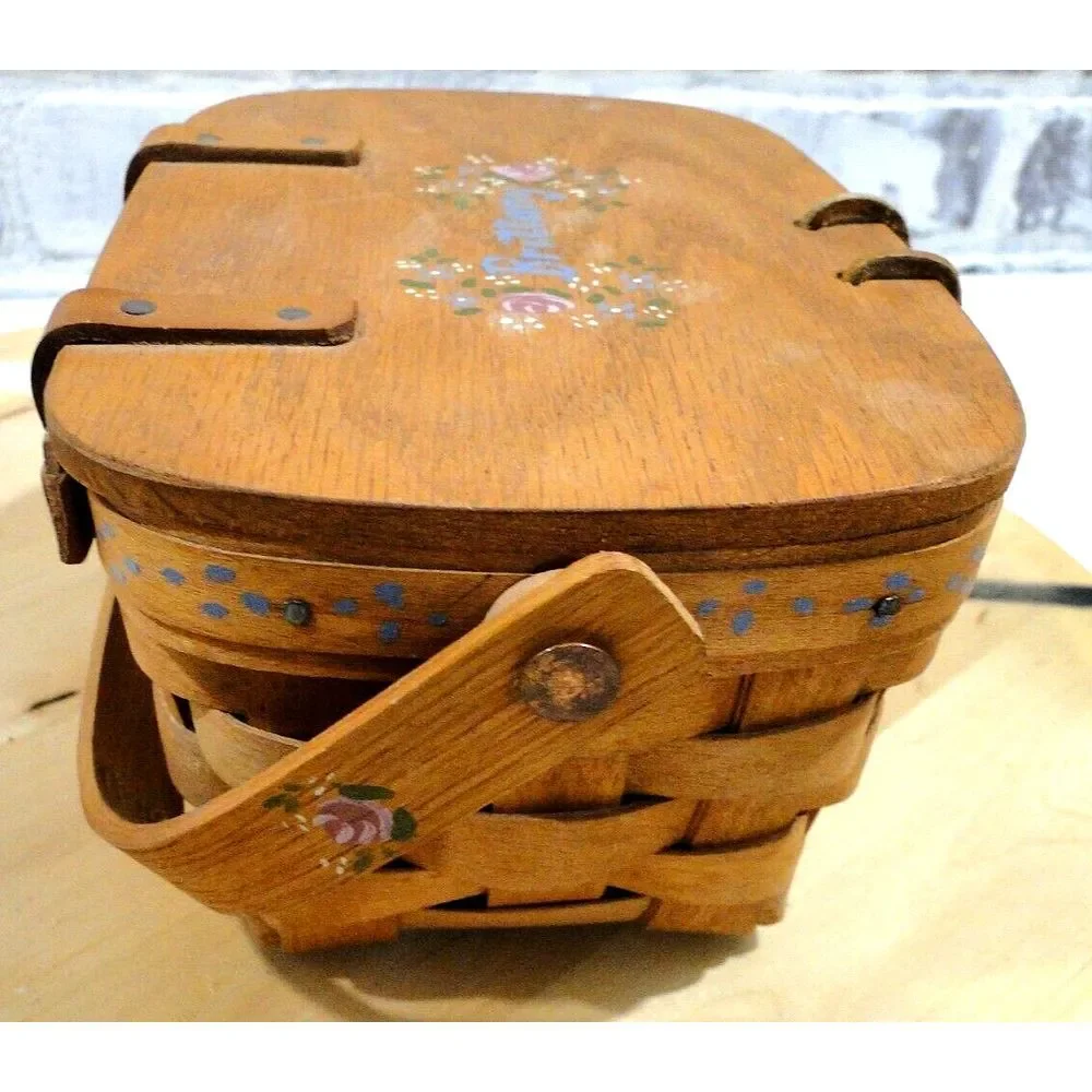 LONGABERGER VINTAGE 1994 HEARTLAND SMALL PURSE BASKET W/LID HAND PAINTED Brittan